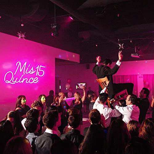 Image of Mis 15 Quinceanera Neon Signs for Wall Decor Neon Lights for Bedroom Led Signs Suitable for Quinceanera Christmas Birthday Party Unique Gift for Lover, 5V Power Adapter, 16.2 * 9.7 Inch(Pink)