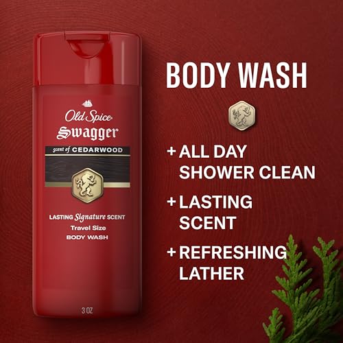 Image of Old Spice Refreshing Body Wash for Men, 3X Defense, 24 /7 Shower Fresh with Long Lasting Scent, Travel Size, Red Collection, Swagger with Cedarwood Scent, 3 fl oz