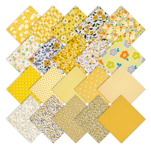 Dercuy 60 Pcs Quilting Fabric Square Cotton Fabric Squares Quilted Fabric Bundle Yellow Floral Fabric Square for Sewing for DIY Patchwork Cushion Bags Sewing Craft Decorations