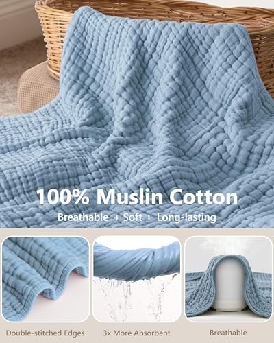 Image of Baby Bath Towels, 100% Muslin Cotton Hooded Baby Towels for Newborn, 2 Pack Baby Towels with Hood for Infant Toddler and Kids, Large 32x32Inch Unisex Bath Essentials, Soft and Absorbent