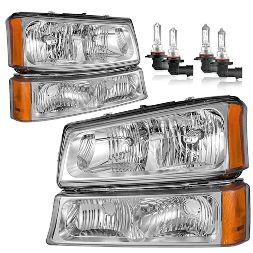 Vizotae Headlights Assembly W/Bulbs for 2003-2007 Chevy Silverado1500/2500/3500/1500HD/2500HD 2003-2006 Avalanche 1500/2500 Driver & Passenger Side