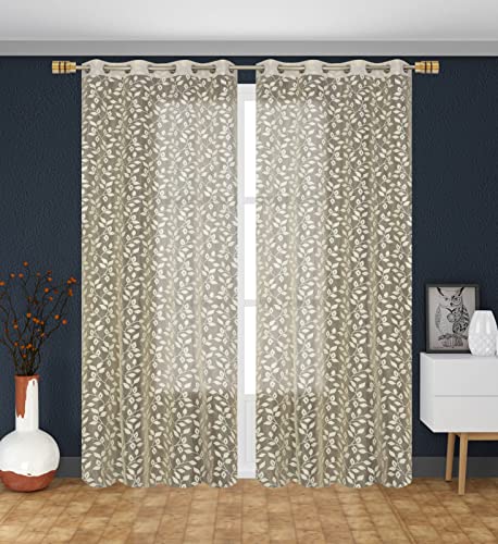Image of Aroma Brand Tissue Transparent Fancy Sheer Polyester Curtains for Door- Pack of 1 (Long Door - 9 Feet, Cream - Leafs)
