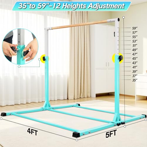 Image of Seliyoo Foldable Gymnastics Bar for Kids Teens Ages 3-18, 5FT /6FT Kip Training Bar -Sturdy Base for Home Training,Adjustable Height 35 inch to 59 inch for, 400 LBS Capacity,Anti-Slip Base & Easy Assembly
