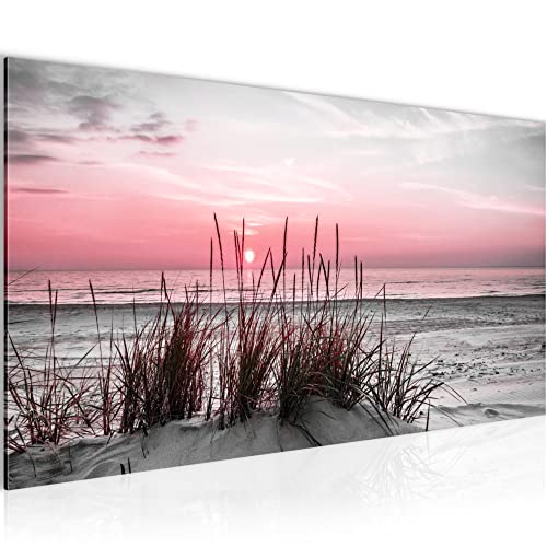 Runa Art Tableau Decoration Murale Plage Coucher de soleil 1 Partie Moderne Toile non tissée Salon Salle Mer Nature Gris Rose 043712b