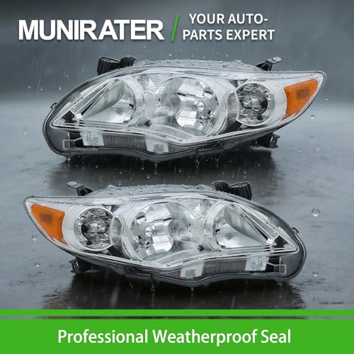 Image of munirater Headlights Assembly Silver Headlamp Replacement for 2009-2010 Corolla Driver and Passenger Side with Amber Corner 8115002670, 8111002670, 8115002680, 8111002680