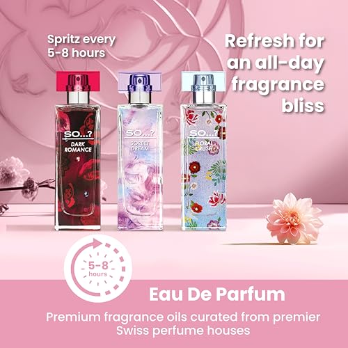 SO…? Premium Womens Perfume Gift Set, Sorbet Dream, Dark Romance, Floral Crush, Eau De Parfum with Long Lasting Fragrance -Travel Size Mini Perfume for Girls, Ladies Gift Sets (3 x 30ml) - Image 5