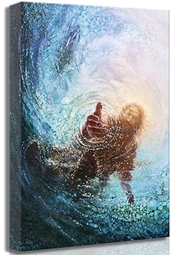 Jesus Christian Canvas Wall Art Hand of God Reaching Into Water Picture Bible Christ Religion Painting Wall Decor Poster Print for Living Room Bathroom Bedroom Church Home Decoration