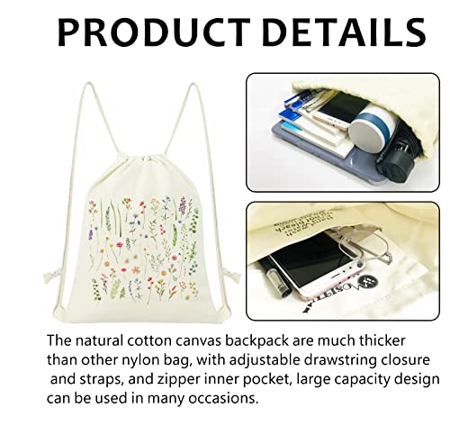 Mositu Small Floral Drawstring Backpack Cute Floral Flower Drawstring Bag Cotton Canvas Backpack For Women Gift Sport Gym Drawstring Bag Travel Sackpack #TOP4