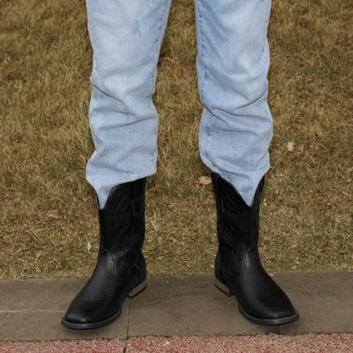 Image of Cowboy Boots For Men Western Fashionable Retro Stylish Embroidered Square Toe Boots Chunky Heel