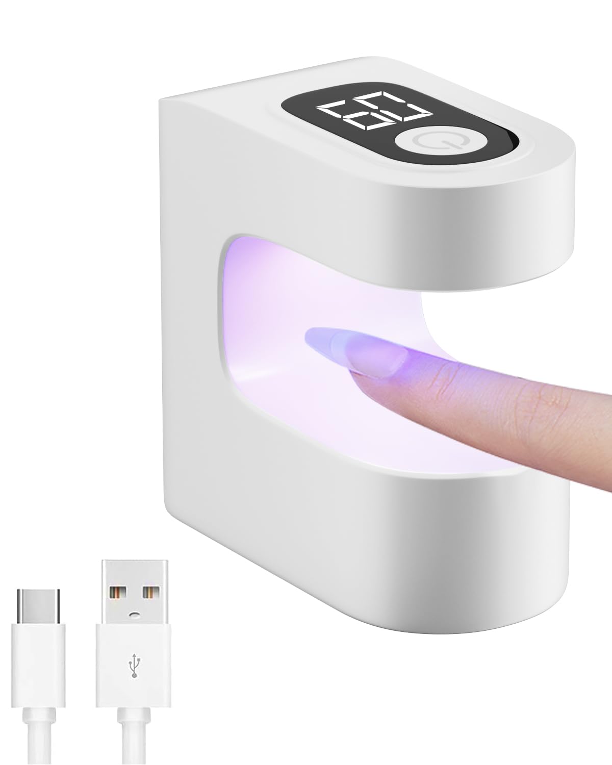 E-riding Mini Rechargeable UV Nail Lamp with 2 Timers & LCD Display White