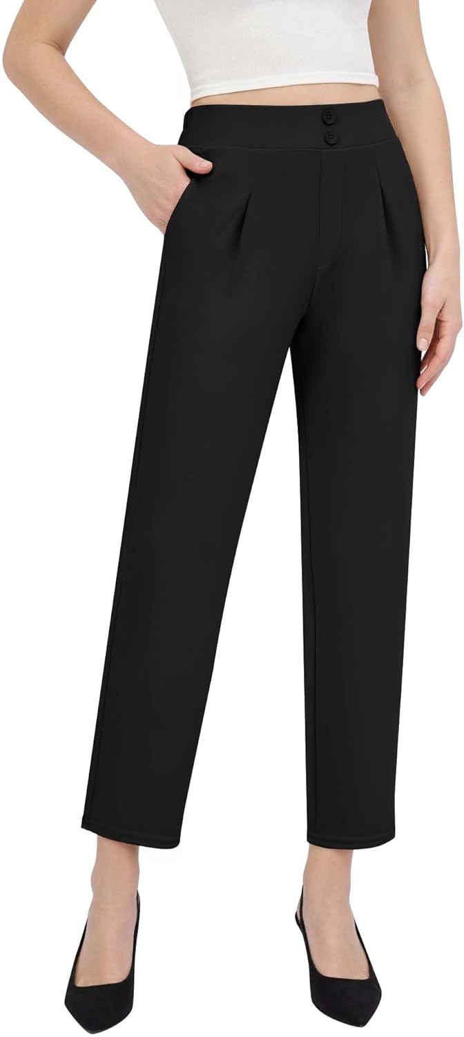 Women's Dress Pants High Waist, Casual Business Work Stretchy Trouser with Pockets Pull On Tapered Leg Slacks - Image 5