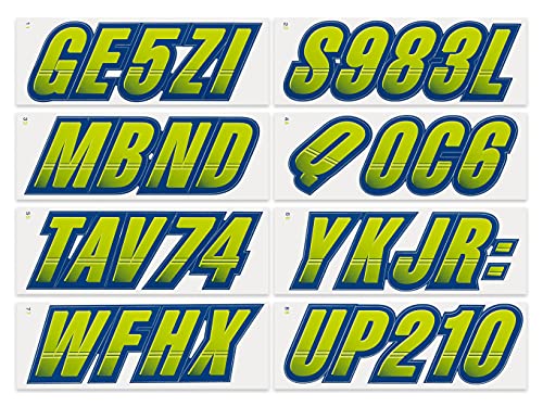 Image of STIFFIE Techtron Atomic Green /Navy 3 inch Boat & PWC Registration Decals • Numbers Letters Stickers