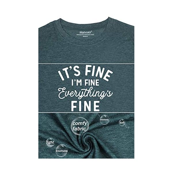 Mahrokh Women Funny Short Sleeve Graphic Tees It's Fine I'm Fine Everything's Fine T Shirt Summer Tops Dark Green