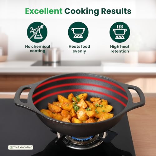 Image of The Indus Valley Premium Cast Iron Kadai with Flat Handles | Naturally Nonstick Kadhai, 100% Pure & Toxin-Free, Pre-Seasoned, No Chemical Coating (25.5-10inch - 2.5ltr)