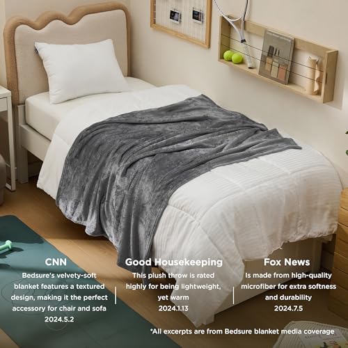 Image of Bedsure GentleSoft Fleece Blanket Twin XL Grey - College Dorm Room Essentials for Guys and Girls Soft Warm Throw Blanket Dorm Room Decor, 66x90 inches