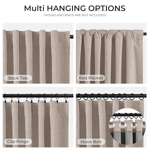INOVADAY 100% Blackout Curtains 108 Inches Length 2 Panels Set, Back Tab/Rod Pocket Linen Black Out Curtains for Bedroom, Thermal Insulated Window Drapes - Faux Linen, W50 X L108