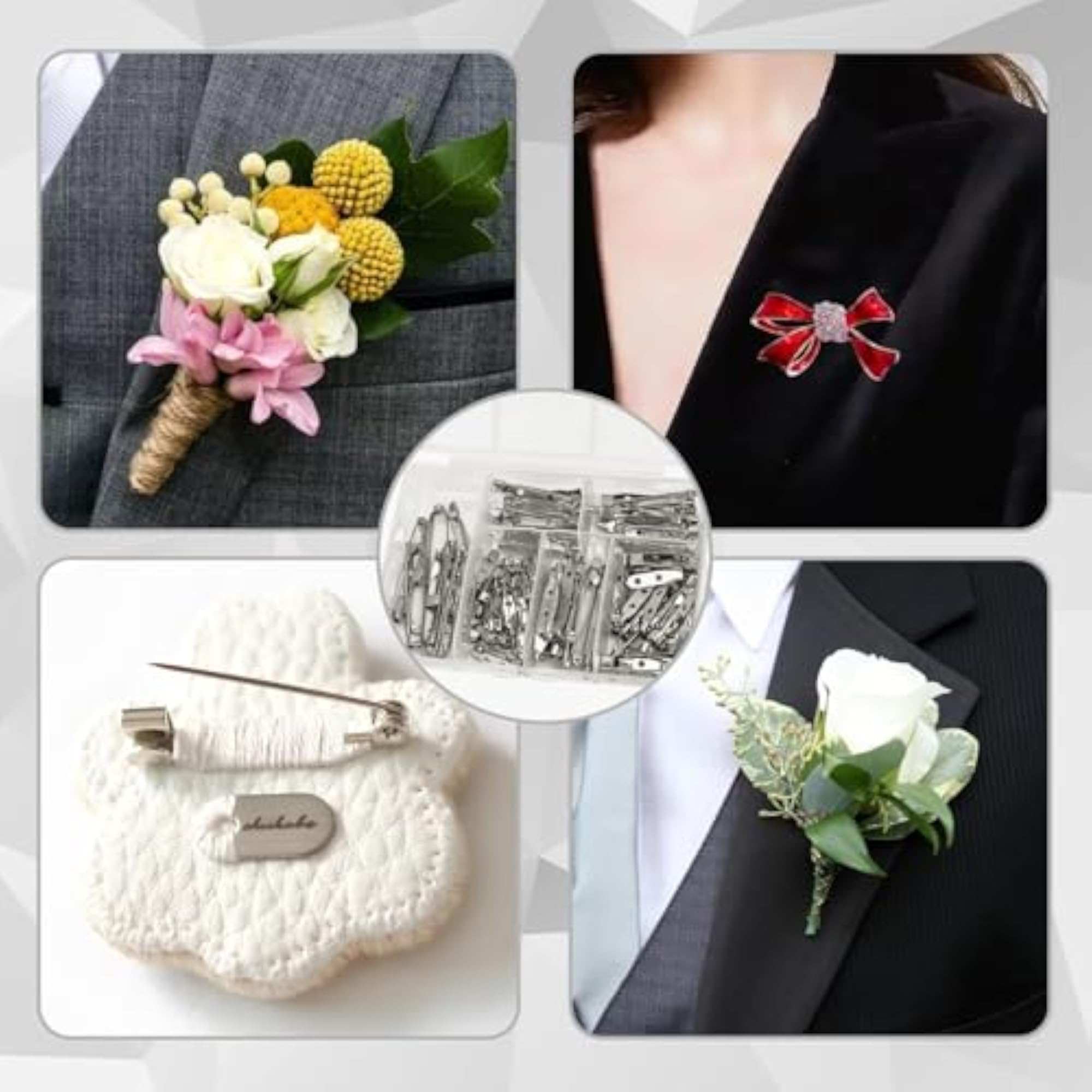 5 Sizes Silver Badge Lapel Pins for Crafts, Secure Clasp