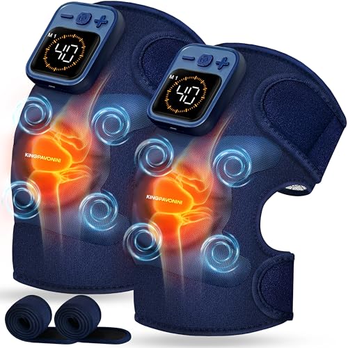KingPavonini Cordless Knee Massager for Pain Relief, Newly 4 Motors Vibration, 5 Heat Levels, 6 Massage Modes, Knee Heating Pad for Knee Pain, Heated Knee Massager Brace, for Mom Dad (Blue 2.0)