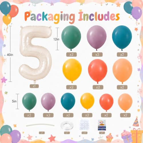 Image of 40 Inch Boho Rainbow Number 5 Balloon Tower for 5th Birthday Decorations