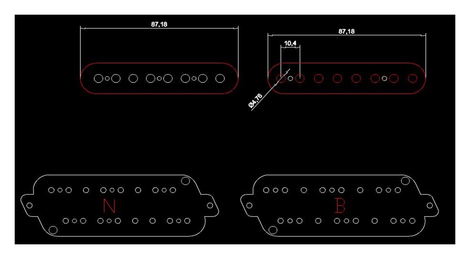 Humbuckers Pickup De Guitarra De Fret Sin Cabeza para Guitarra Eléctrica De 8 Cuerdas Negras