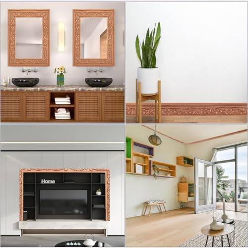 CRASPIRE 82.5 x 3 Inch Brown Crown Molding Peel and Stick Self Adhesive Flexible Foam Trim 3D Sticky Decorative Wallpaper Border Wall Edging Foam Baseboard Mirror Border Wall Lines Hotel DIY Decor