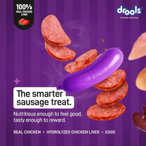 Image of Drools Adult & Puppy Sausage for Dog, 450g | Liver Flavour | High Protein | Treat & Food Topper | Grain Free | Best for Training & Bonding | No Preservatives