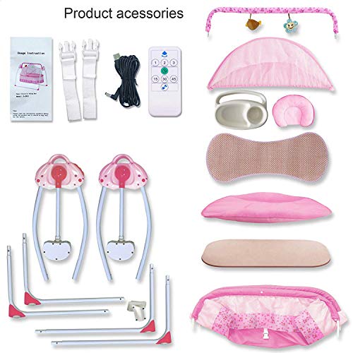 WBPINE Baby Swing Cradle, Automatic Baby Bassinets Swing Crib for Boys and Girls with Music (Pink)