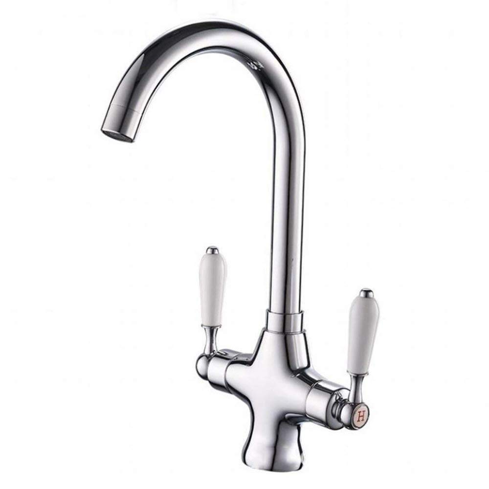 Obrotowy o 360 ° Nowoczesna bateria kuchenna Dwuuchwytowa bateria do mieszania ciepłej i zimnej wody Bateria zlewozmywakowa z ceramicznymi mosiężnymi uchwytami Z ABS Bubbler Deck Mounted Wat