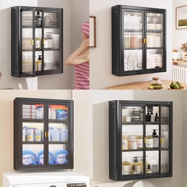 White & Black Water Bottle Storage, Wall Mounted 2 3 4 Layers Storage Shelf with Magnetic Door, Height Adjustable Cup Storage Rack for Home/Kindergarten(White,2 tiers-15.7x5.5x20.1)