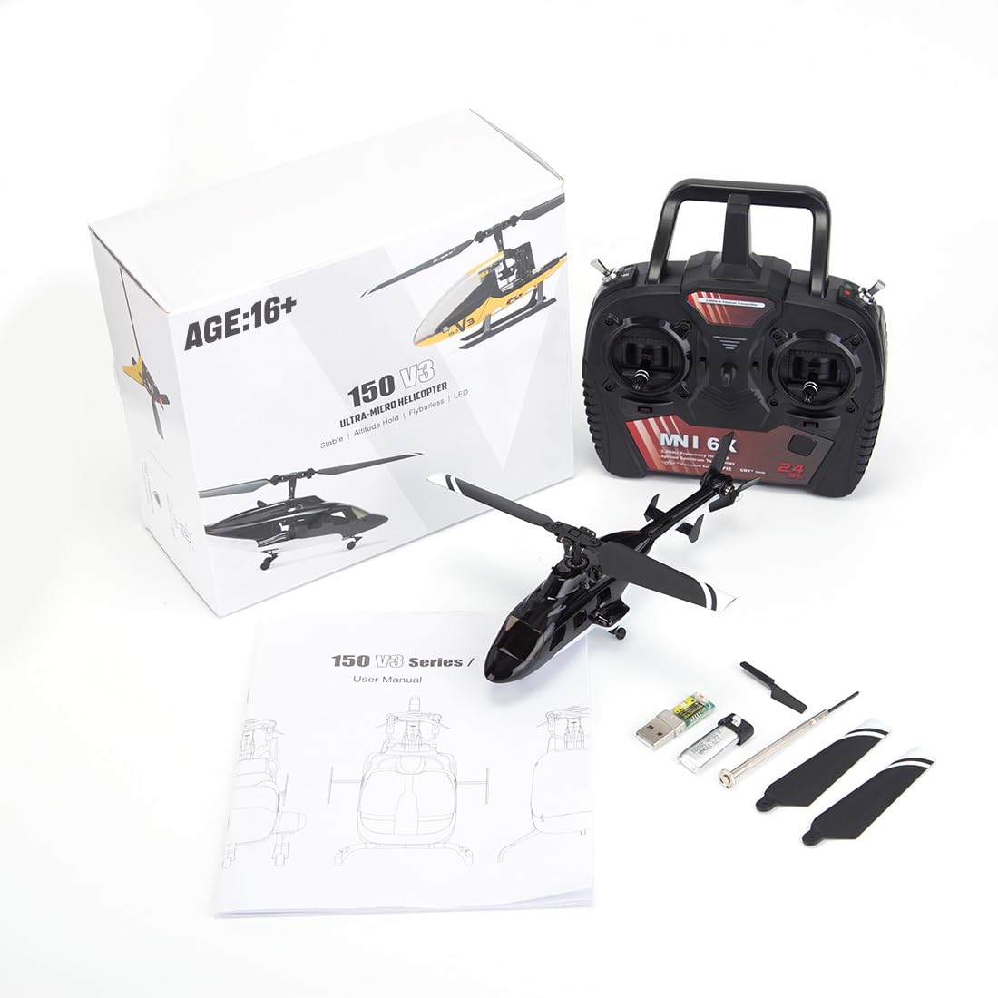Helikopter RC dla dorosłych, F150BL V3 Mini Airwolf Aircraft, 2,4 G 5CH Flybarless Micro RC helikopter samolot ze światłami LED, prezent z mikro samolotem, RTF