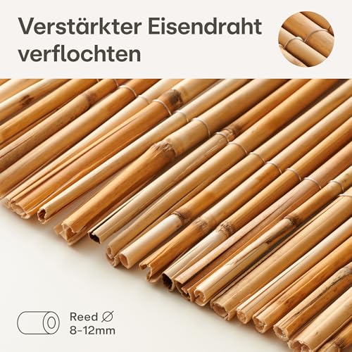 Praknu Schilf Balkon Sichtschutz Holz - FSC® Zertifiziertes, Natürliches Schilf - Einsetzbar Im Innen- Und Außenbereich - Sichtschutz für Garten, Balkon - 100 x 300cm - Zaun Sichtschutz aus Bambus