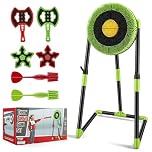 Axe Throwing Game Set for Kids Adults, Complete Indoor Outdoor Throwing Target Game with Stand, 2 Axes 2 Ninja Stars 2 Darts, Large Archery Target Garden Dart Board for Family Garden Party Activities
