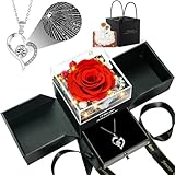 Birthday Gifts for Women, Preserved Real Roses with Heart Necklace I Love You in 100 Languages, Romantic Anniversary Wedding Gifts for Women Her Girlfriend Wife, Forever Roses Necklace Gift Box Red