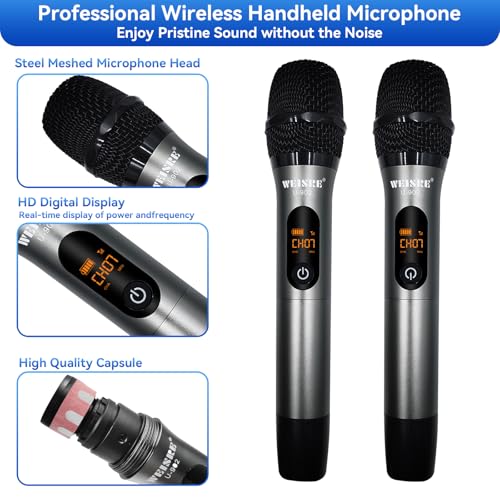 Hingtat UF-2 Wireless Microphone, Uhf Rechargeable Metal Cordless Microphones With 6.35Mm Receiver, Plug-And-Play Professional Dynamic Microphone thumb #3