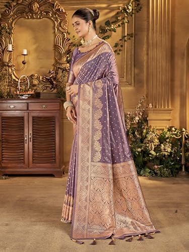 Image of Mehrang Women's Banarasi Silk Kanjivaram Saree For Wedding With Pure Zari Work, Woven Design, With Unstitched Blouse Piece