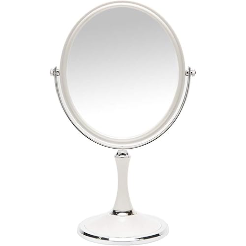 YEAKE Desk Mirror Vintage Table Mirror with Stand 8-inch Double Sided Swivel Mirror 1X/3X Magnification Makeup Vanity Mirror with Silver Style 13 Inch Height Standing Tabletop Mirror(Oval)