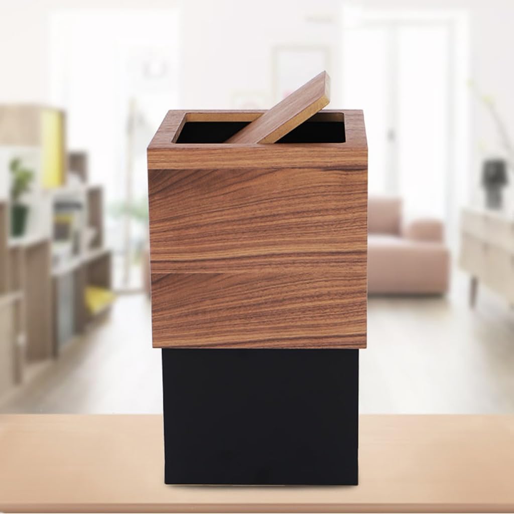 Papelera de madera cuadrada con tapa, papelera de reciclaje de basura de madera de estilo japonés, papelera apilable, papelera de madera, for baño, dormitorio, cocina, oficina, sala de estar, hogar