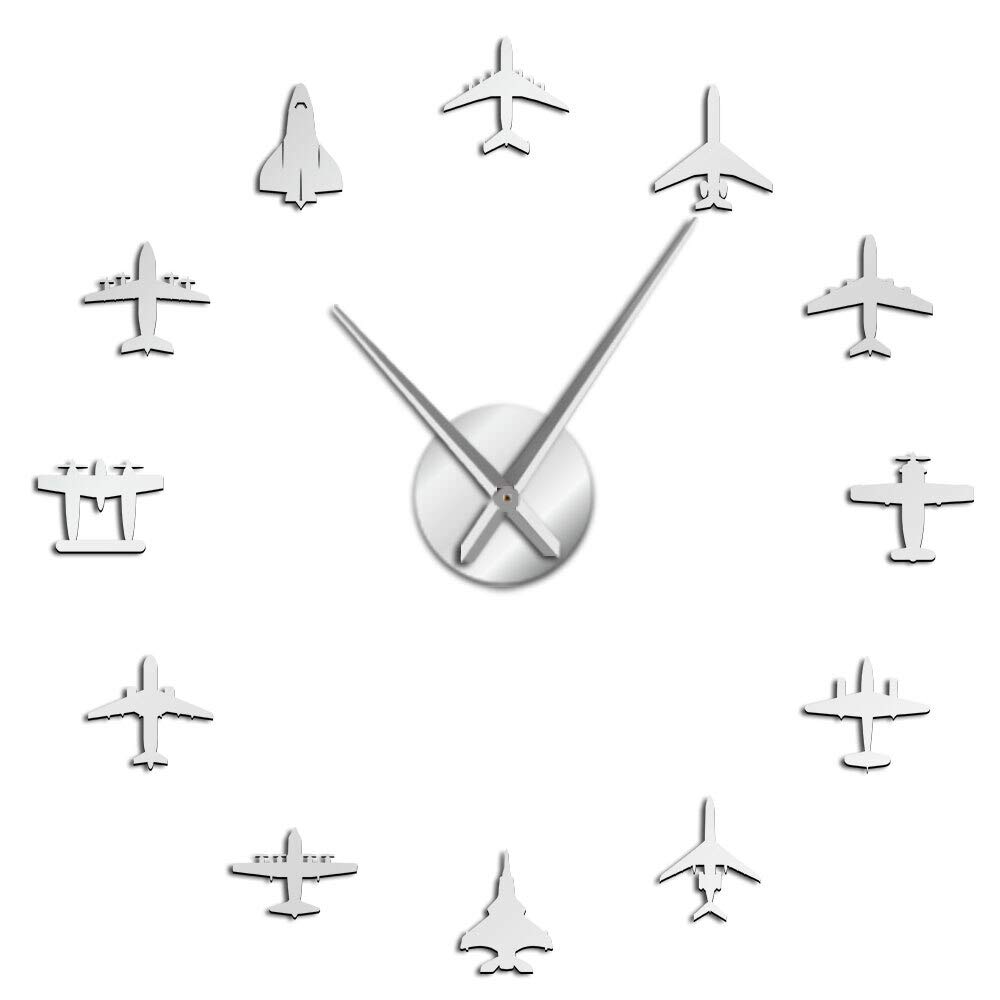 Grande horloge murale avion de chasse acrylique effet miroir