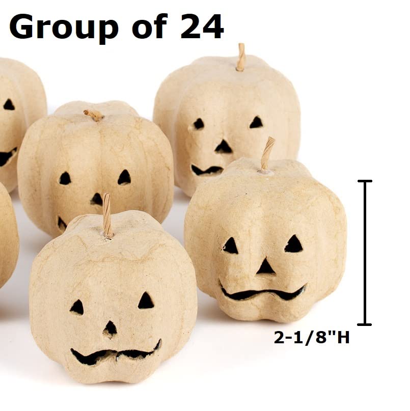 Factory Direct Craft Pack of 24 Paper Mache Jack O' Lantern Pumpkins - Small Papier Mache Carved Face Pumpkins for Halloween DIY Craft Projects and Decorations (Size: 2-1/8