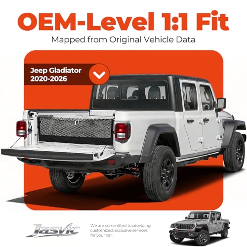 Image of 3-Layer Cargo Net for Jeep Gladiator 2020-2026, Zoned Storage Cargo Netting | Truck Bed Net with Integrated Zippered Storage Bag, Heavy-Duty Cargo Organizer Netting for Camping, Trips & Everyday Use