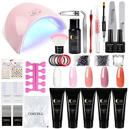 Saint-Acior Builder Extension Gel Polish Poly Nail Gel Kit 5 Color 36W LED Nail Dryer UV Lamp Nail Tips Glue Liquid Topcoat Base Coat Nail Art Tool Manicure (H5C)