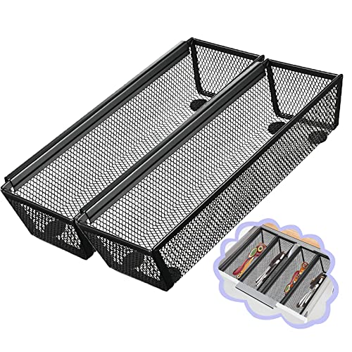 Fodofodo 2PCS Drawer Organizer, Mesh Drawer Organizer with Interlocking Arm for Utensil, Cosmetic, Flatware, Pen (9 * 3 * 2 Inches, Black)