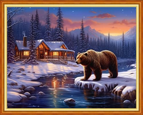 Image of Dimxvean Stamped Cross Stitch Kits,Cross Stitch Kits for Adults Beginners,Embroidery Kits Full Range of Cross Stitch Stamped Kits Needlepoint Kits Cross Stitch Patterns-Snowy Bear 16x20 inch