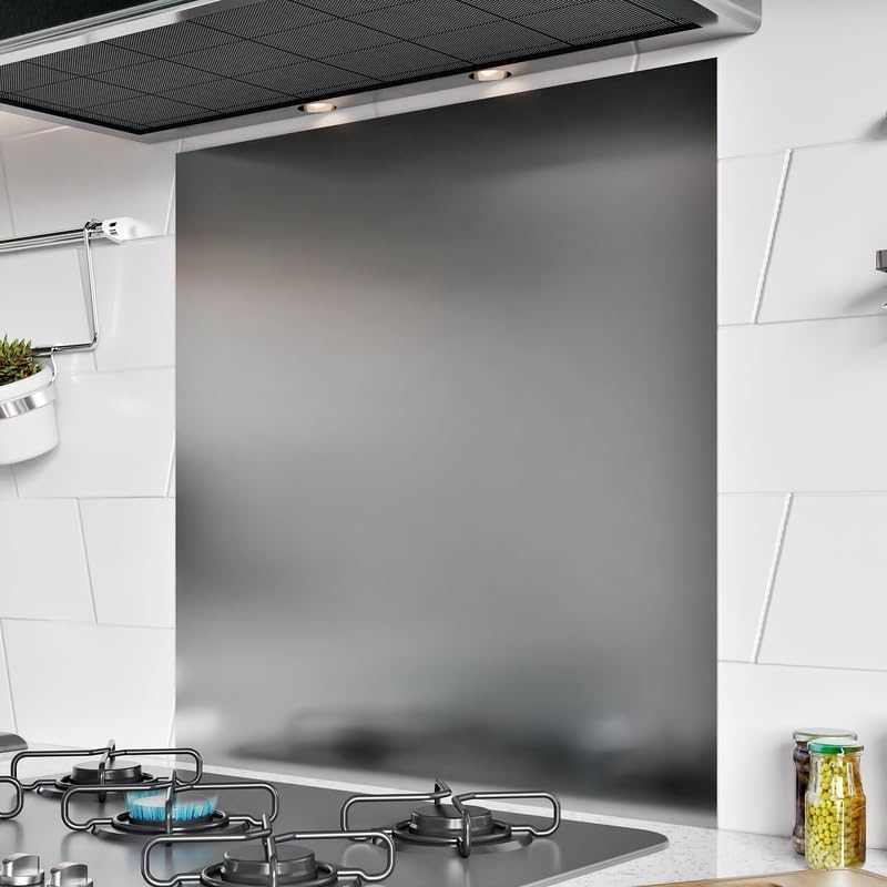 BELOFAY 1mm Thick Stainless Steel Splashback for Kitchen Brushed Finish Hob Splashback For Cookers with Adhesive/Glue included 600x600mm