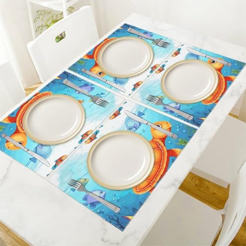 Sets de table anti-tache en toile protège table poisson tortue