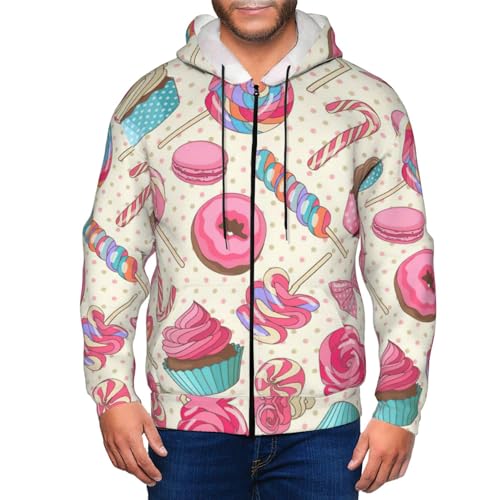 Sweat à capuche avec cordon de serrage pour homme au motif coloré cupcake et donut