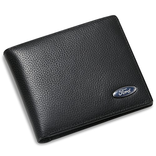 Generic Ford Bifold Wallet with 3 Credit Card Slots and ID Window - Genuine Leather, Black, One_Size