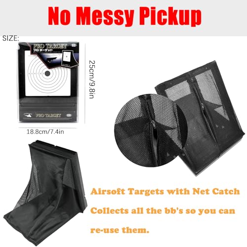 Image of Portable Airsoft Target Trap with Mesh Catcher for Indoor & Backyard Shooting - Foldable BB Gun Practice Net System with Replaceable Paper Targets (Recycles 6mm Plastic BBS)