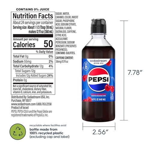 Image of SodaStream Pepsi Wild Cherry New Pour Bottle Drink Mix (440ml, Pack of 4)