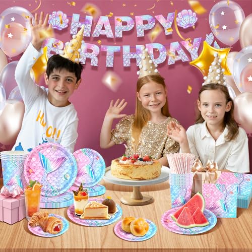 Miaoshoutao MEIRENYU001 146Pcs Mermaid Plates And Napkins Mermaid Party Supplies Includes Plates thumb #1